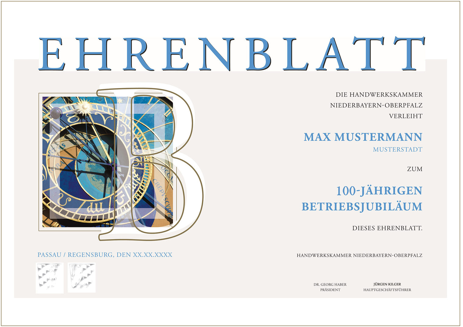 Das Ehrenblatt für Betriebsinhaber in gold. Das Ehrenblatt für Betriebsinhaber in gold.